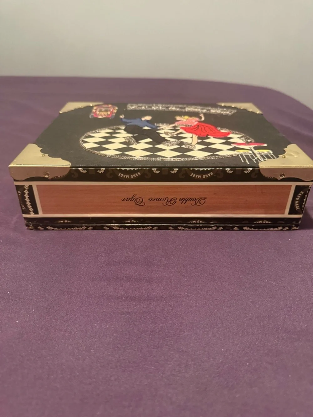Vintage Cigar Box Purse Jitterbug Dancing Rockabilly Beaded Bamboo Handle Bag